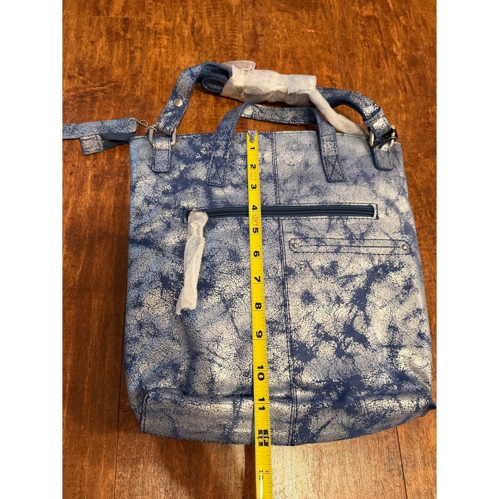 Nino Bossi Metallic Blue Crackle Tote Bag Shoulder Bag